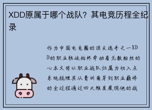 XDD原属于哪个战队？其电竞历程全纪录